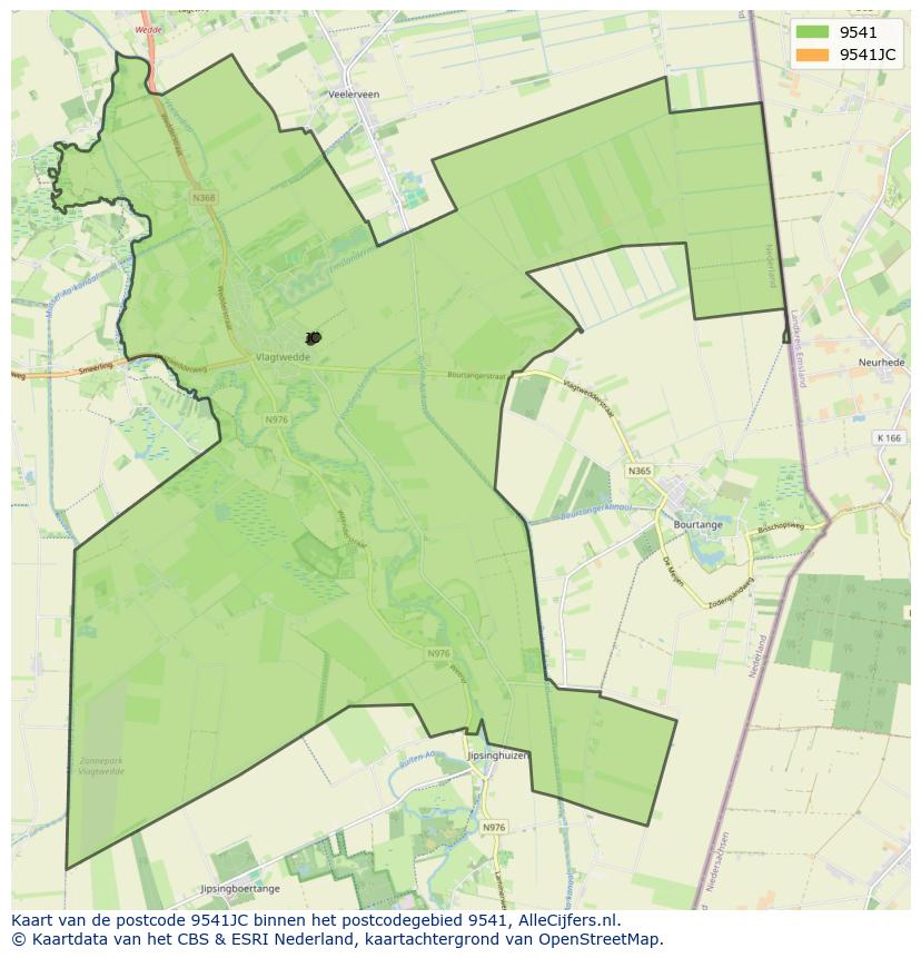 Afbeelding van het postcodegebied 9541 JC op de kaart.