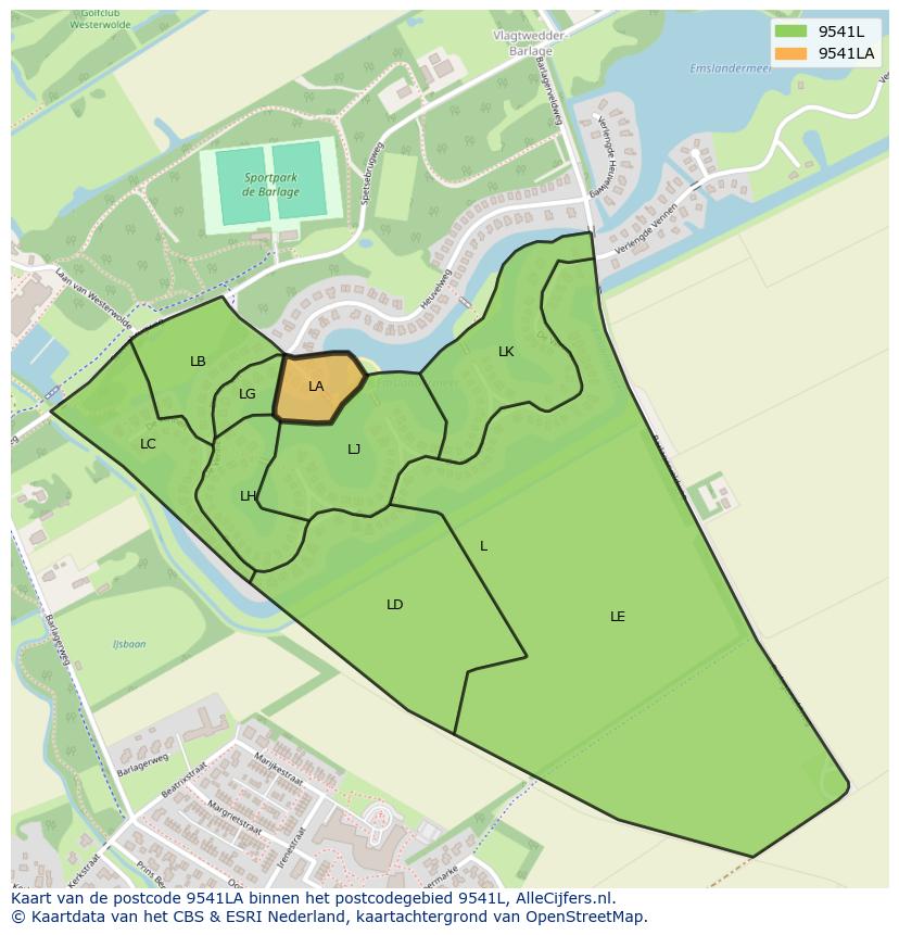 Afbeelding van het postcodegebied 9541 LA op de kaart.