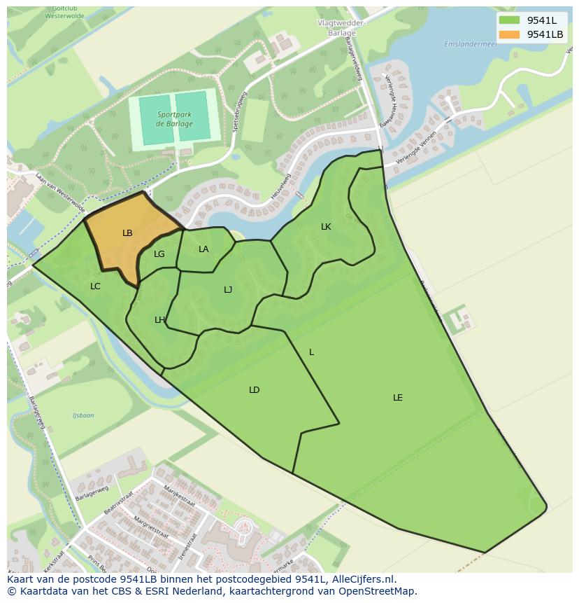 Afbeelding van het postcodegebied 9541 LB op de kaart.