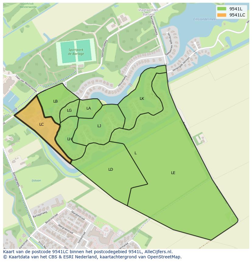 Afbeelding van het postcodegebied 9541 LC op de kaart.