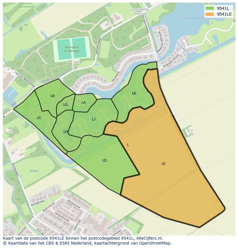 Afbeelding van het postcodegebied 9541 LE op de kaart.