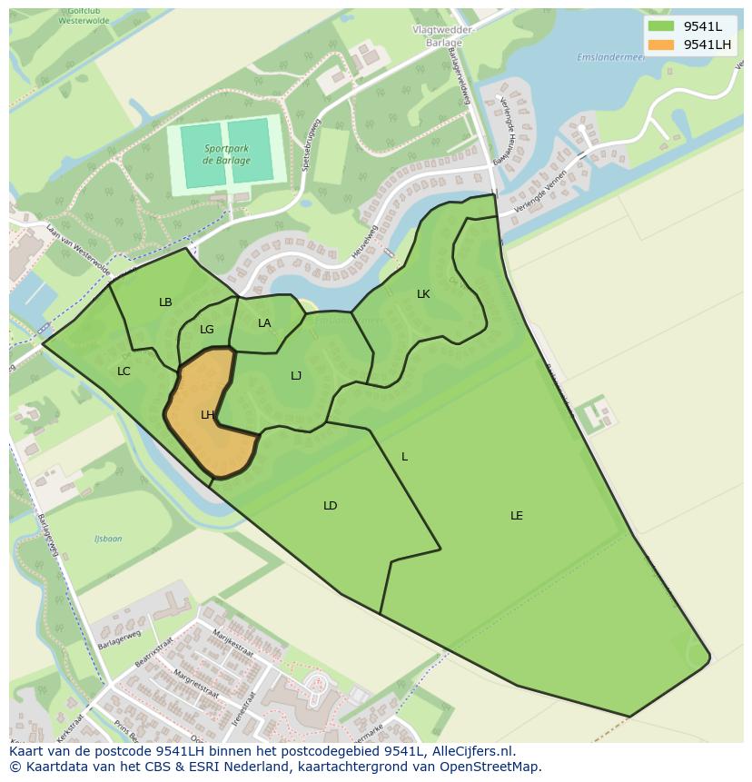 Afbeelding van het postcodegebied 9541 LH op de kaart.