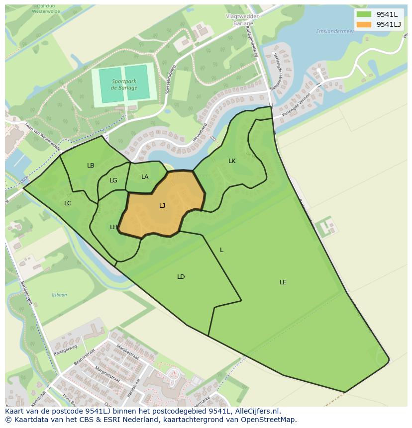 Afbeelding van het postcodegebied 9541 LJ op de kaart.