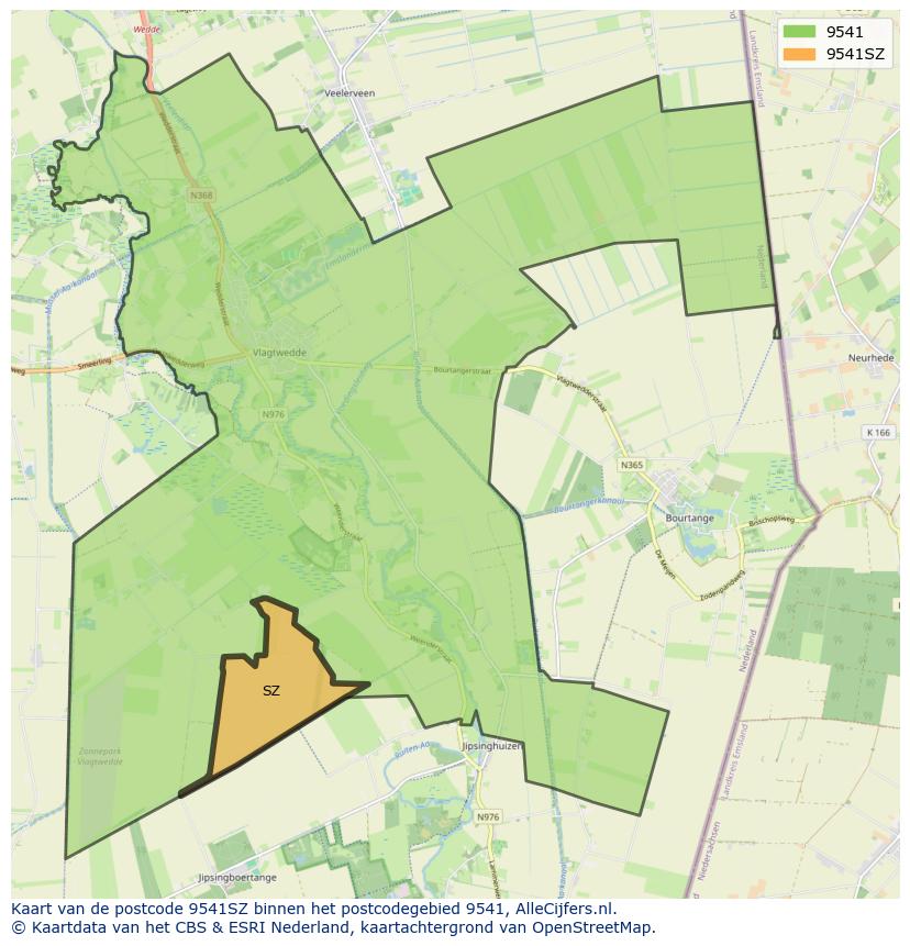 Afbeelding van het postcodegebied 9541 SZ op de kaart.