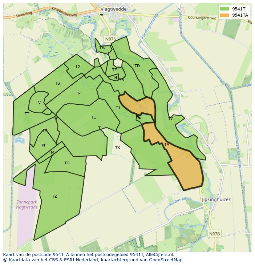 Afbeelding van het postcodegebied 9541 TA op de kaart.