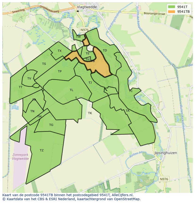 Afbeelding van het postcodegebied 9541 TB op de kaart.