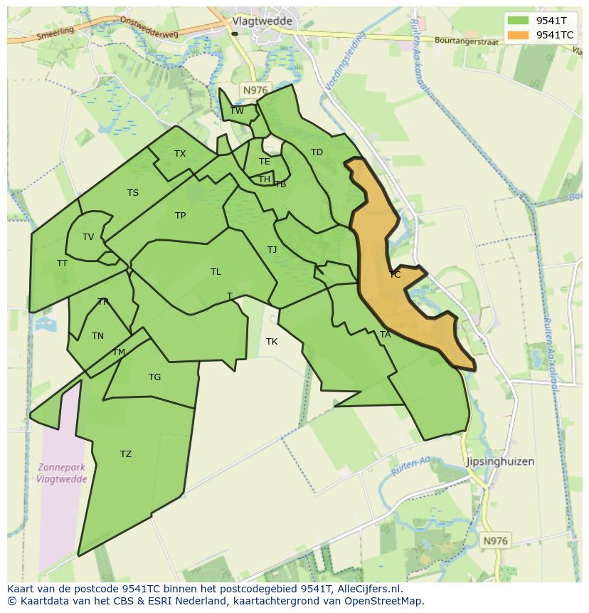 Afbeelding van het postcodegebied 9541 TC op de kaart.