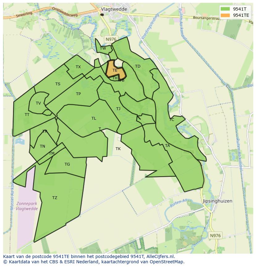 Afbeelding van het postcodegebied 9541 TE op de kaart.