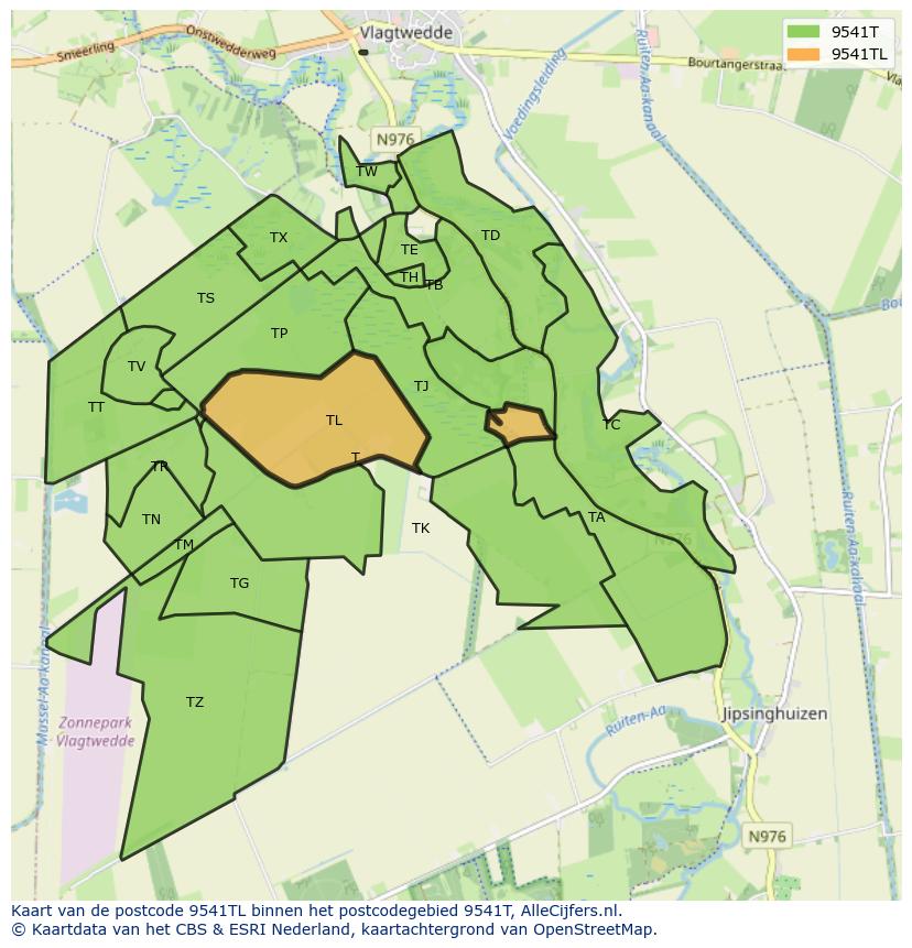 Afbeelding van het postcodegebied 9541 TL op de kaart.
