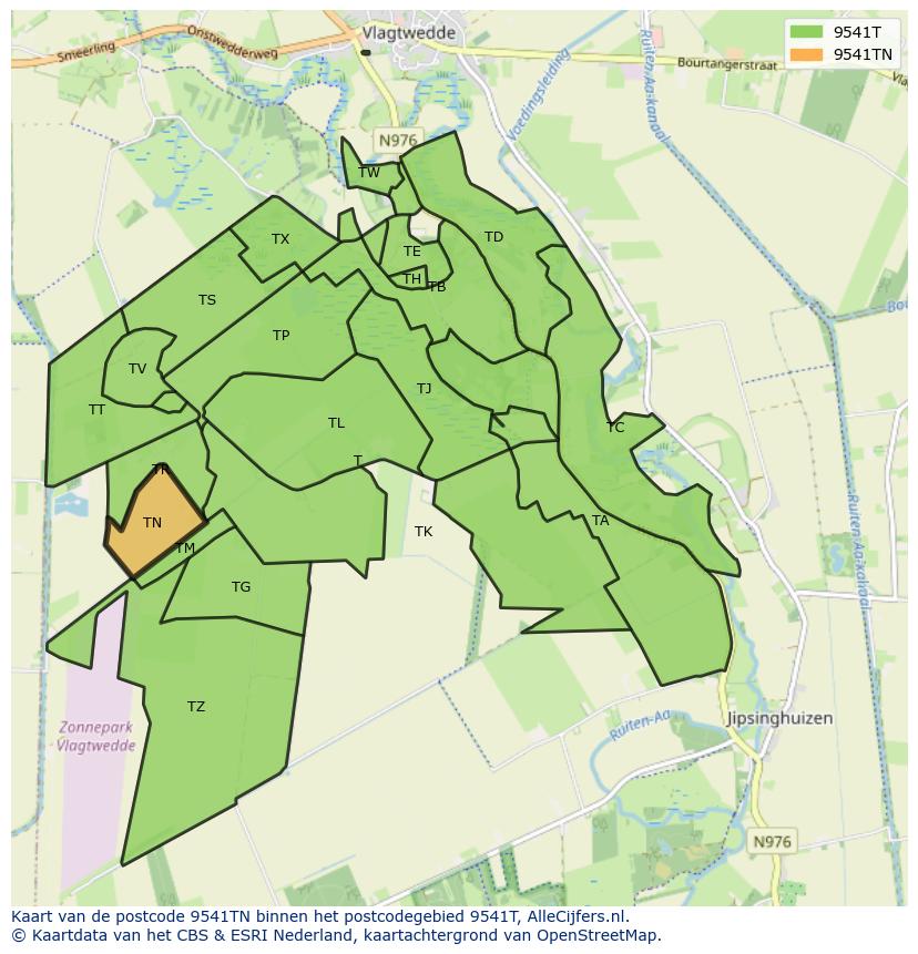 Afbeelding van het postcodegebied 9541 TN op de kaart.