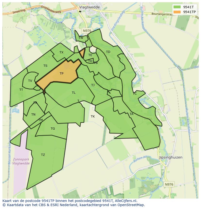 Afbeelding van het postcodegebied 9541 TP op de kaart.