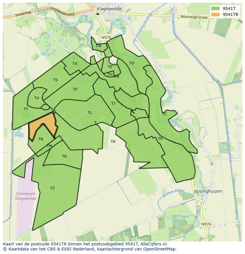 Afbeelding van het postcodegebied 9541 TR op de kaart.