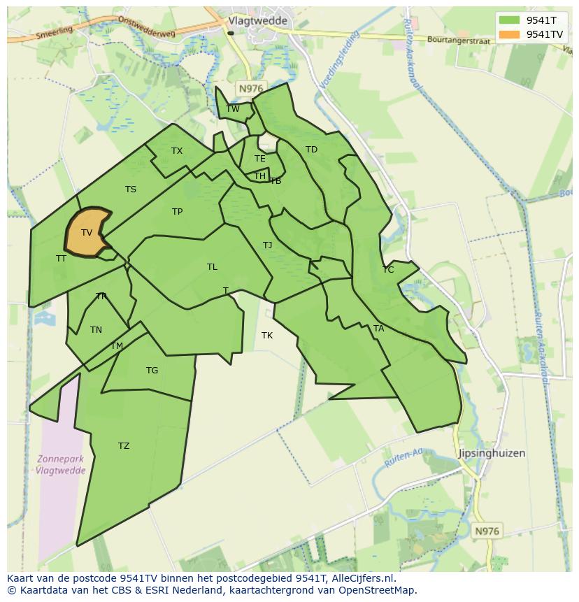 Afbeelding van het postcodegebied 9541 TV op de kaart.