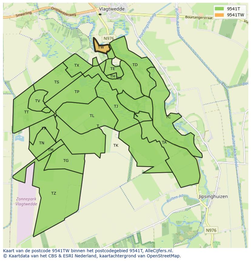 Afbeelding van het postcodegebied 9541 TW op de kaart.