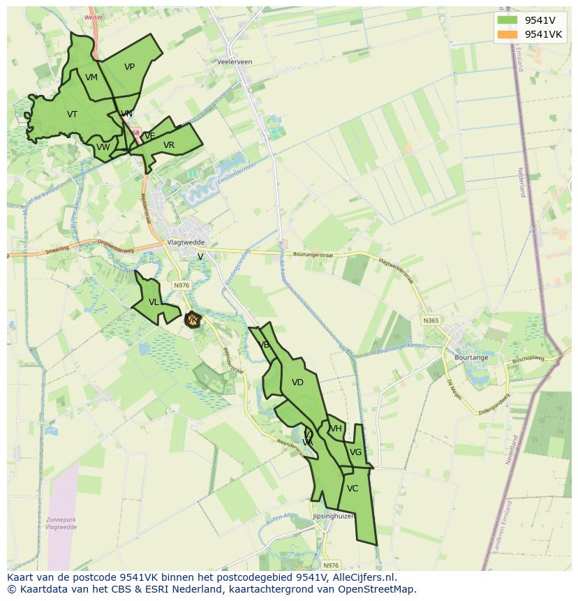 Afbeelding van het postcodegebied 9541 VK op de kaart.