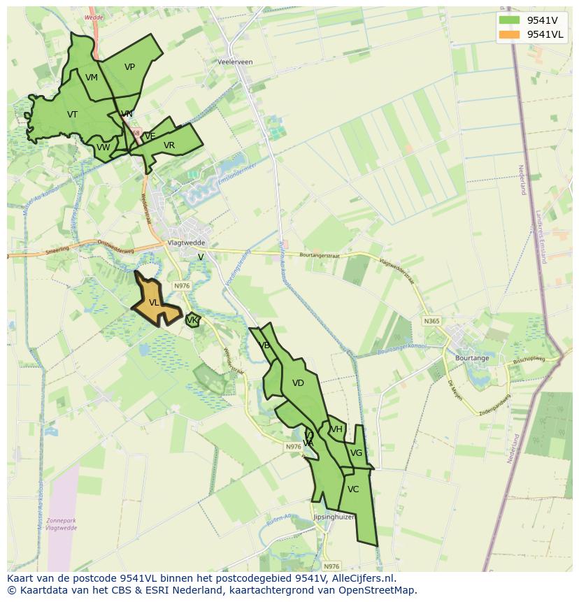 Afbeelding van het postcodegebied 9541 VL op de kaart.