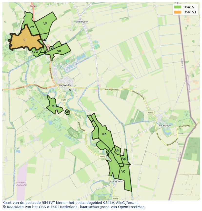 Afbeelding van het postcodegebied 9541 VT op de kaart.