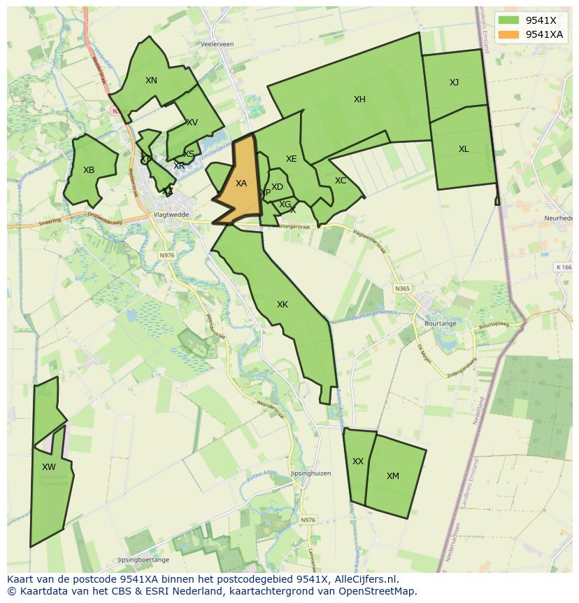 Afbeelding van het postcodegebied 9541 XA op de kaart.