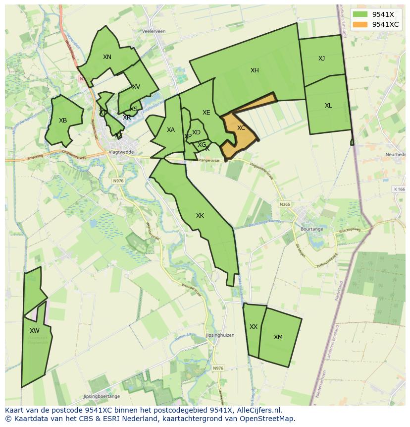 Afbeelding van het postcodegebied 9541 XC op de kaart.
