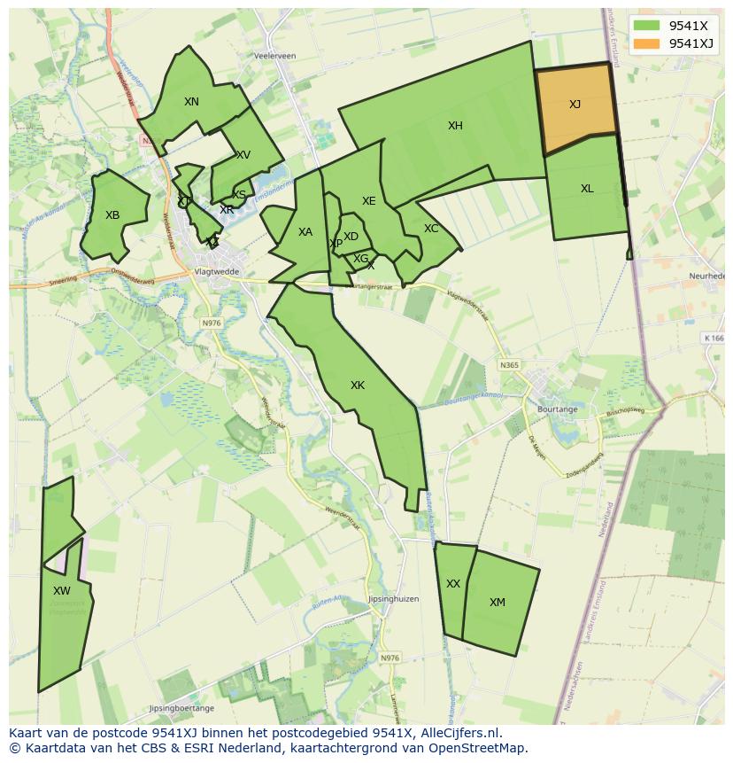Afbeelding van het postcodegebied 9541 XJ op de kaart.