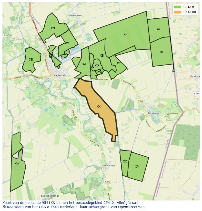 Afbeelding van het postcodegebied 9541 XK op de kaart.