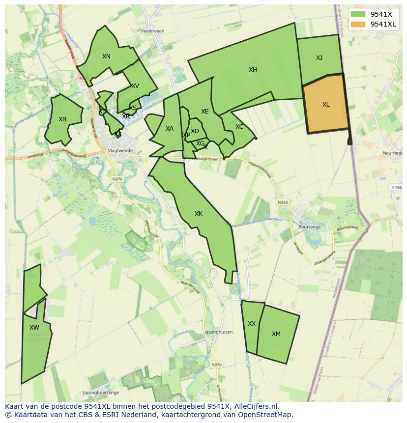 Afbeelding van het postcodegebied 9541 XL op de kaart.