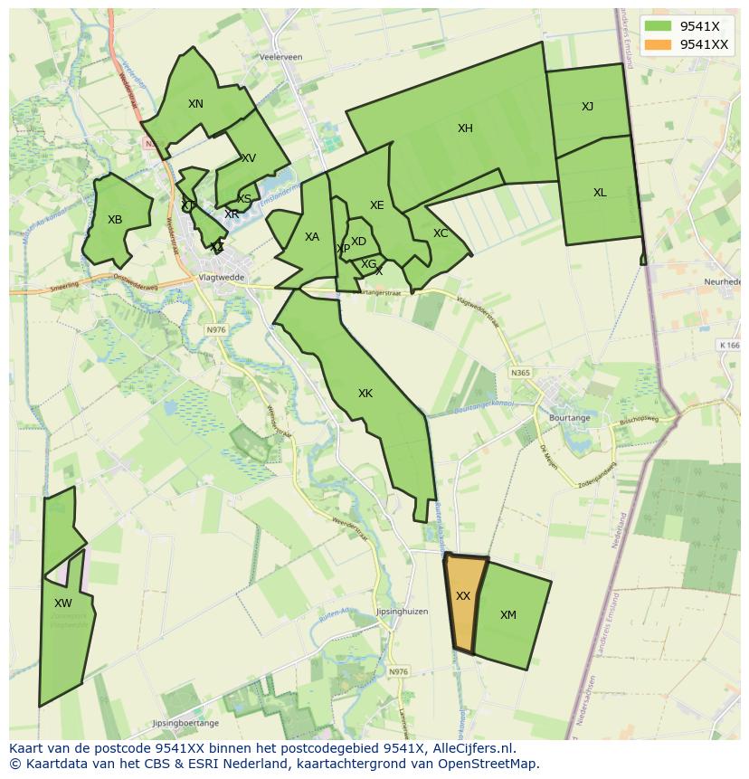 Afbeelding van het postcodegebied 9541 XX op de kaart.