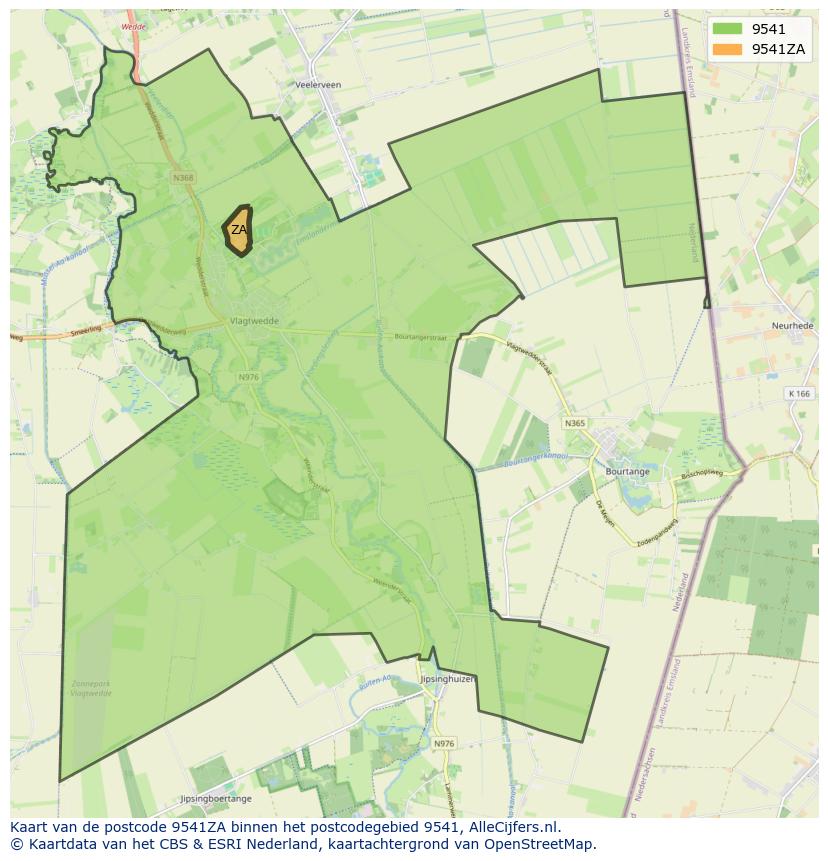 Afbeelding van het postcodegebied 9541 ZA op de kaart.