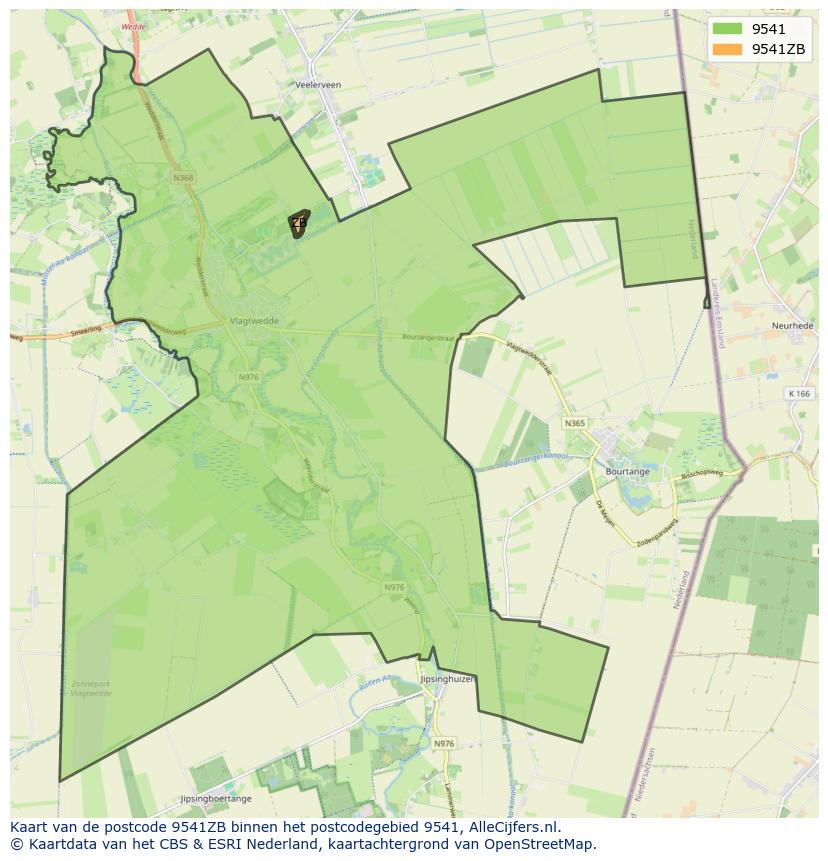 Afbeelding van het postcodegebied 9541 ZB op de kaart.