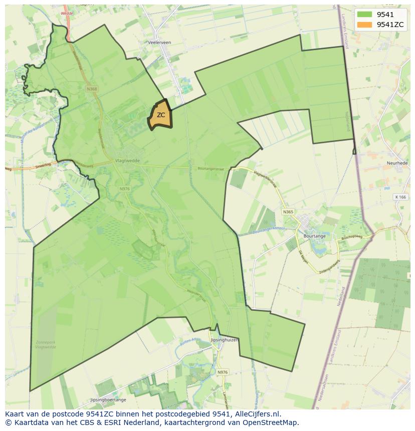 Afbeelding van het postcodegebied 9541 ZC op de kaart.
