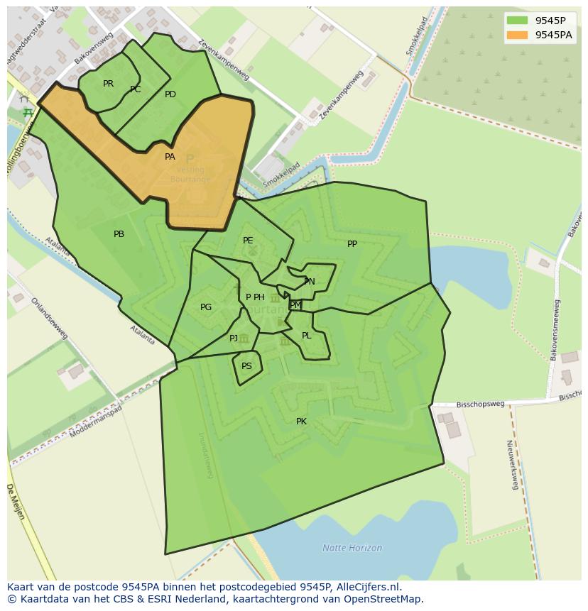 Afbeelding van het postcodegebied 9545 PA op de kaart.