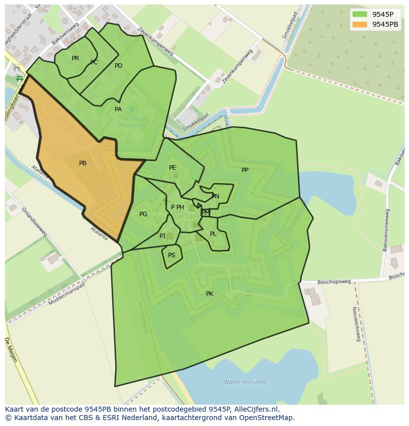 Afbeelding van het postcodegebied 9545 PB op de kaart.