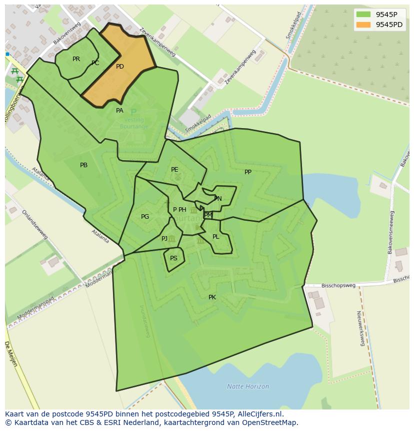 Afbeelding van het postcodegebied 9545 PD op de kaart.