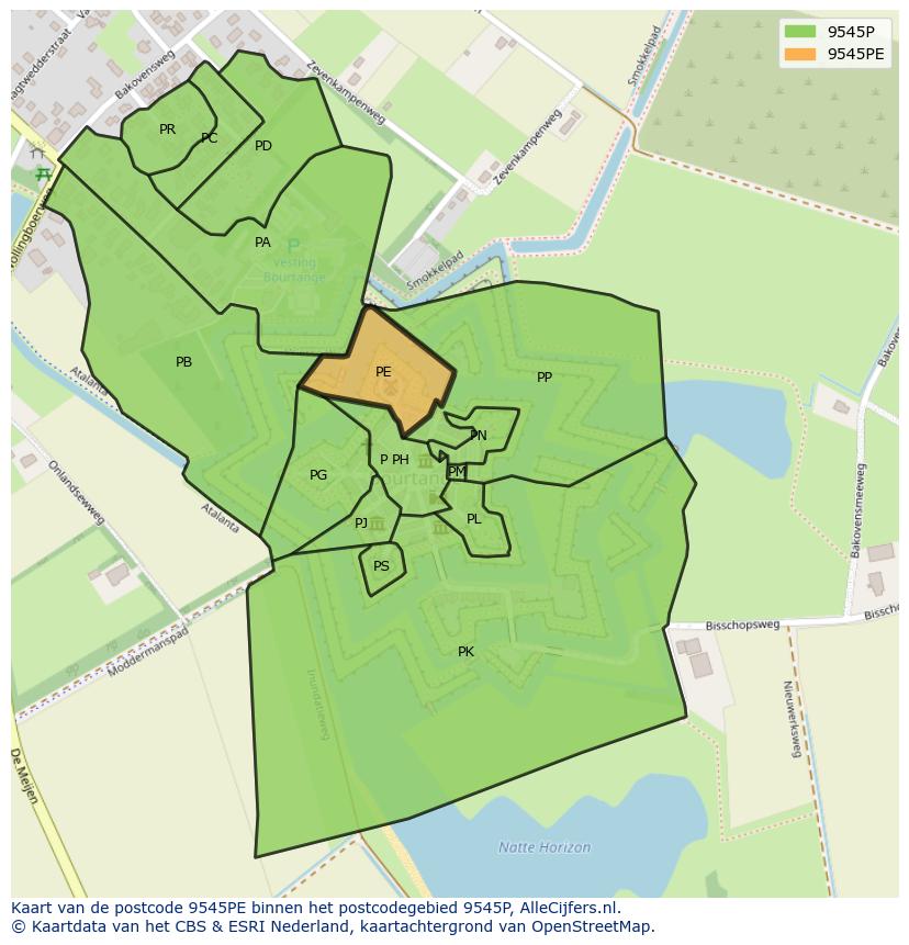Afbeelding van het postcodegebied 9545 PE op de kaart.