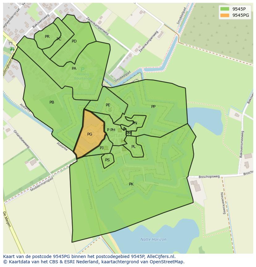 Afbeelding van het postcodegebied 9545 PG op de kaart.