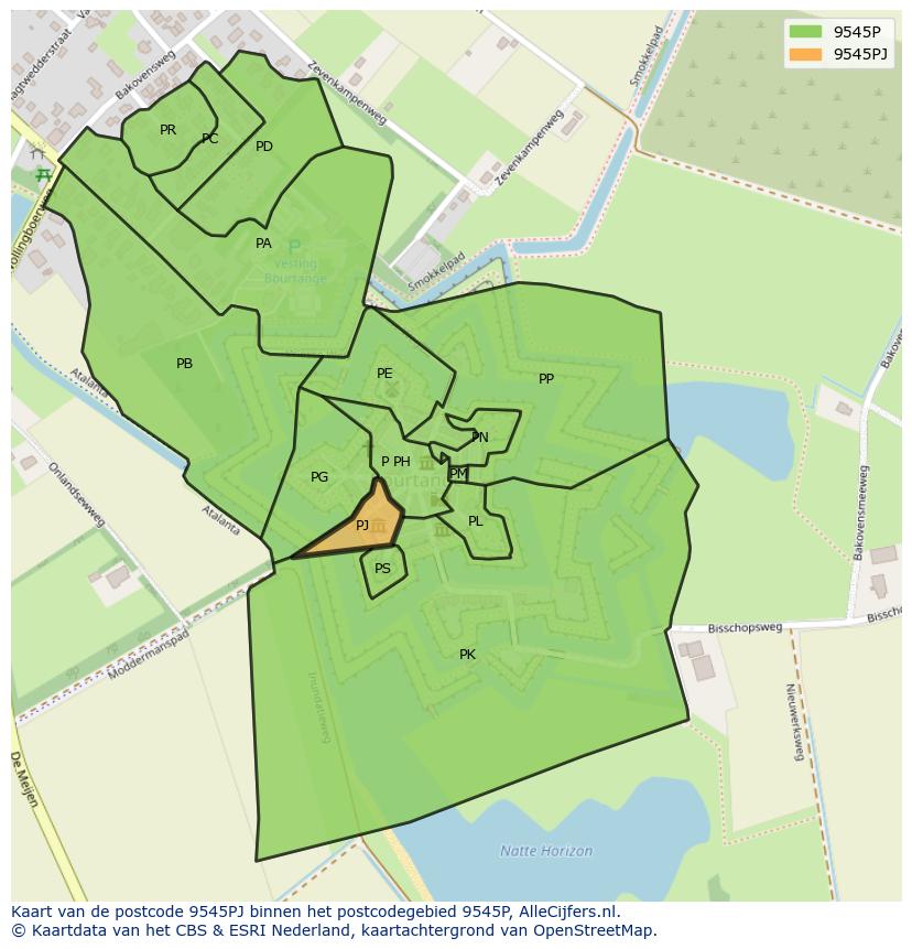 Afbeelding van het postcodegebied 9545 PJ op de kaart.