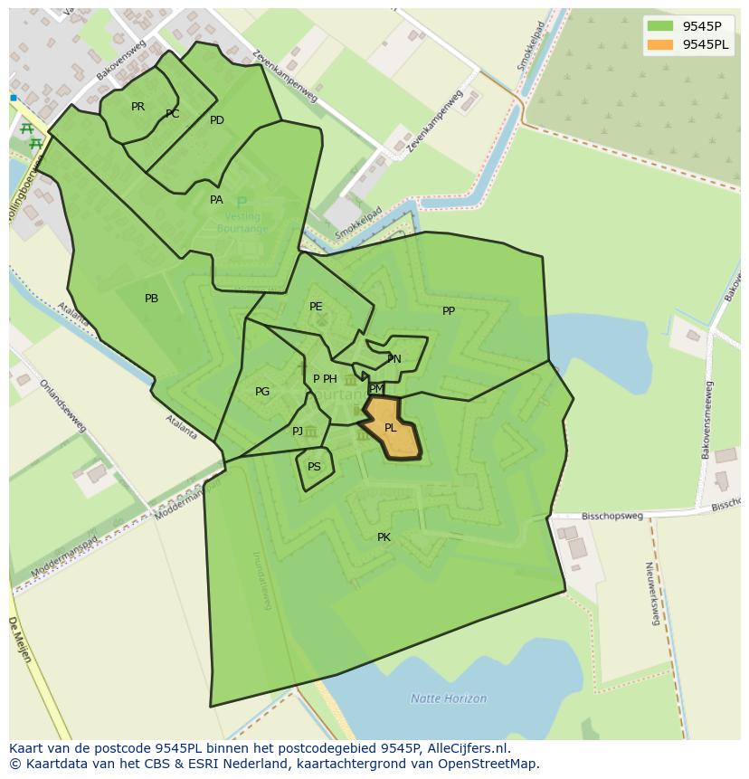 Afbeelding van het postcodegebied 9545 PL op de kaart.