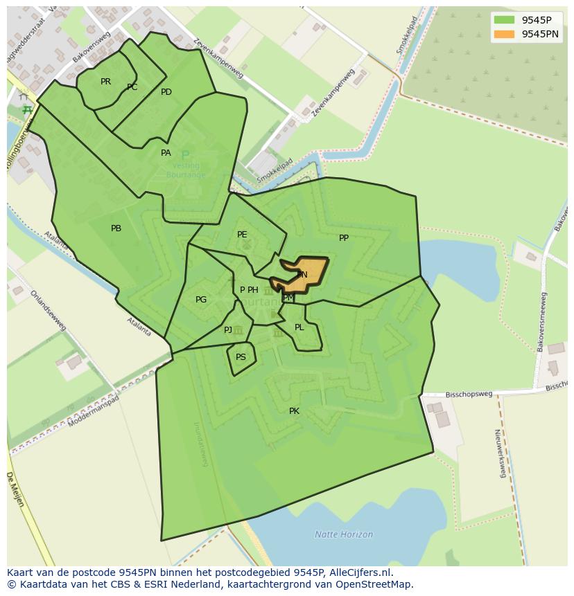 Afbeelding van het postcodegebied 9545 PN op de kaart.