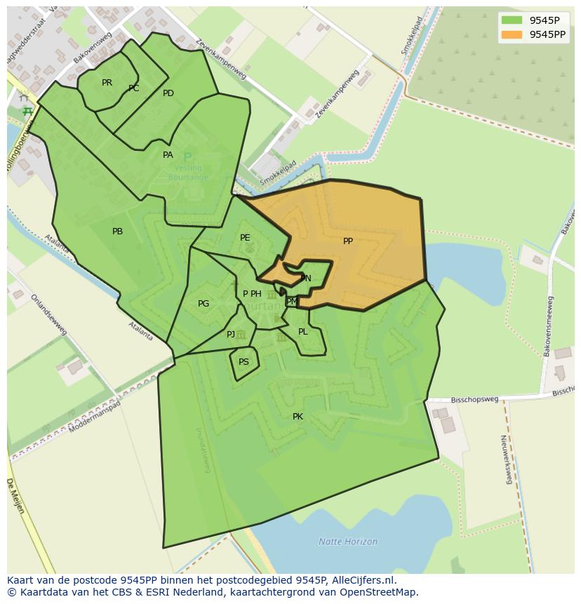 Afbeelding van het postcodegebied 9545 PP op de kaart.
