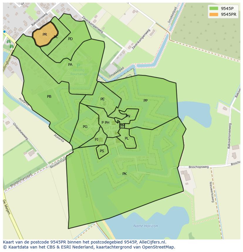 Afbeelding van het postcodegebied 9545 PR op de kaart.