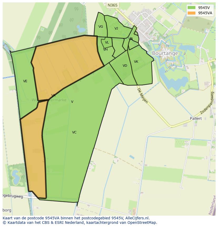 Afbeelding van het postcodegebied 9545 VA op de kaart.