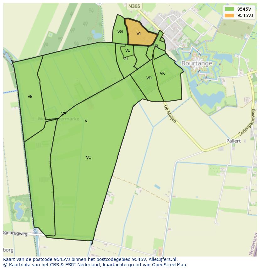 Afbeelding van het postcodegebied 9545 VJ op de kaart.