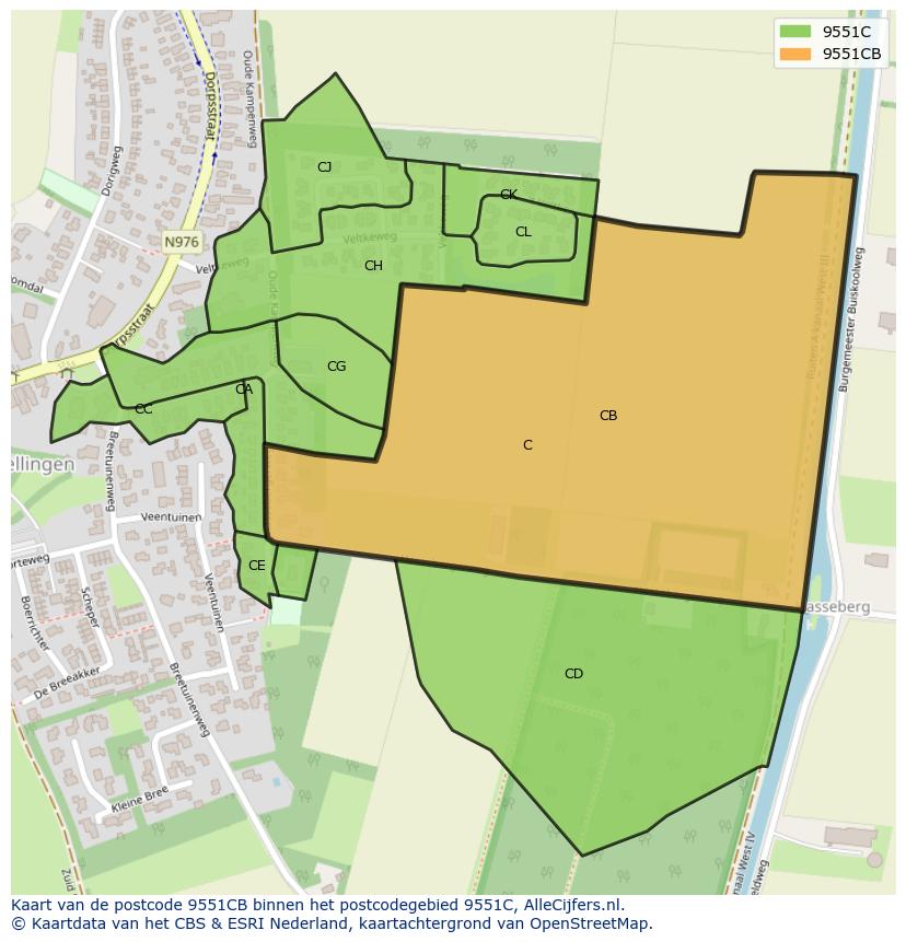 Afbeelding van het postcodegebied 9551 CB op de kaart.