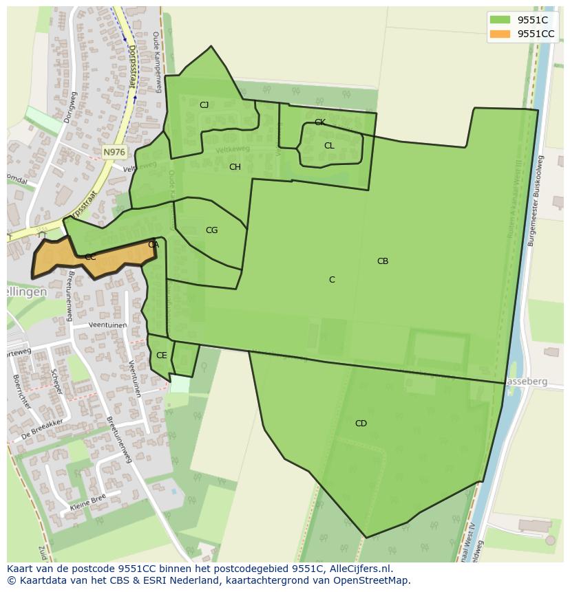 Afbeelding van het postcodegebied 9551 CC op de kaart.