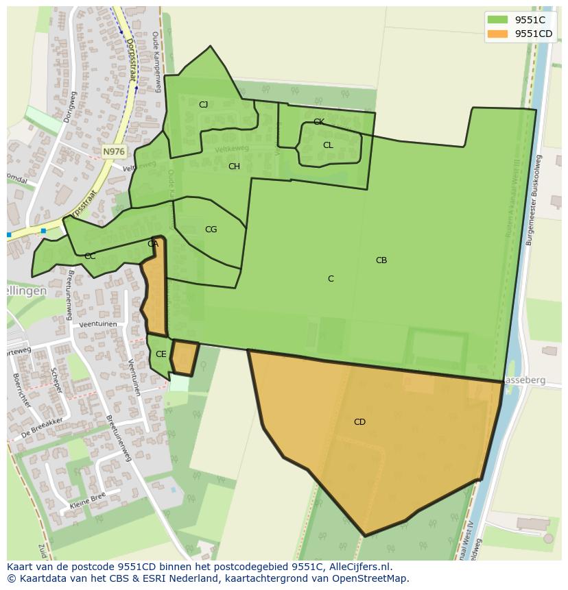 Afbeelding van het postcodegebied 9551 CD op de kaart.
