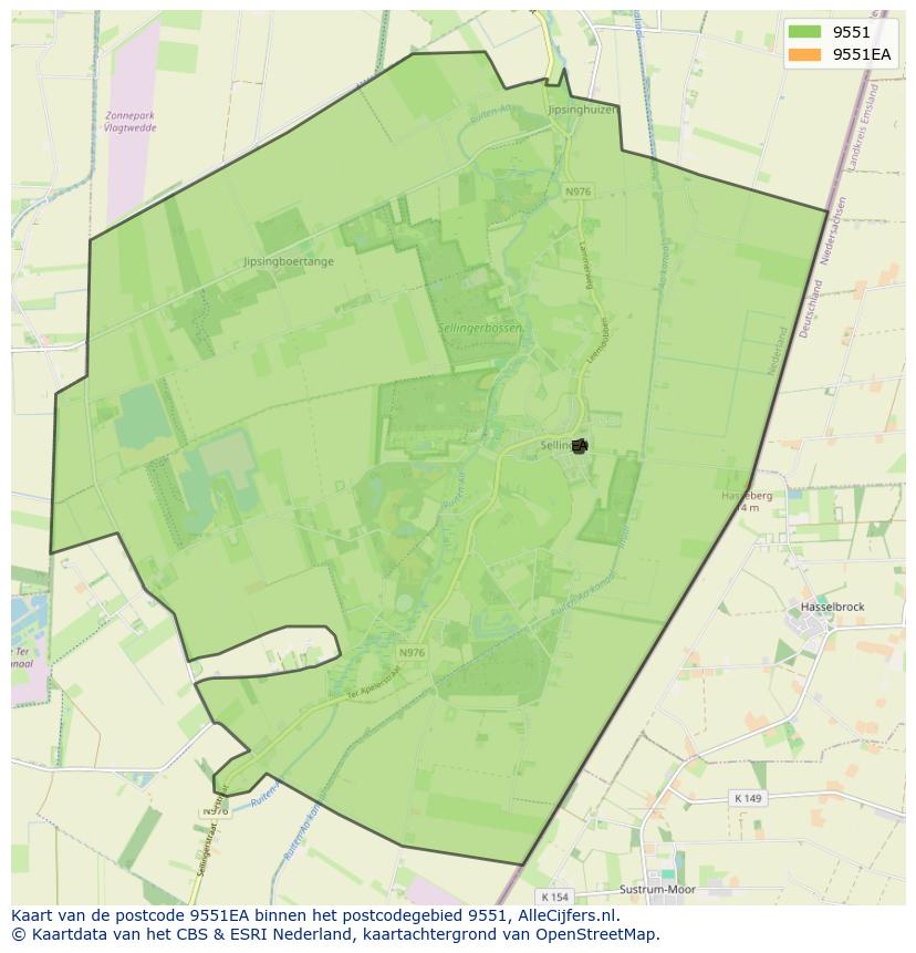 Afbeelding van het postcodegebied 9551 EA op de kaart.