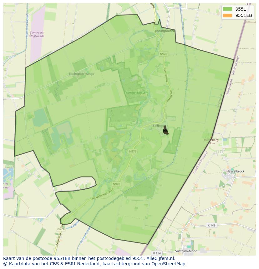 Afbeelding van het postcodegebied 9551 EB op de kaart.