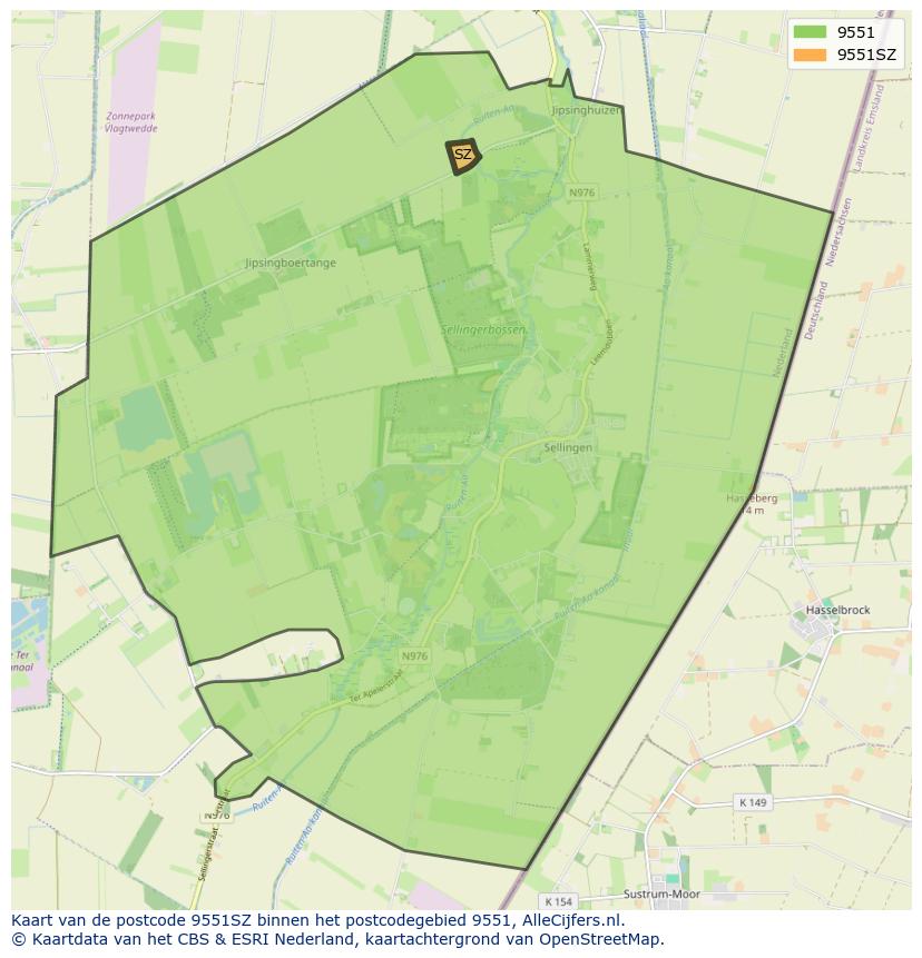 Afbeelding van het postcodegebied 9551 SZ op de kaart.