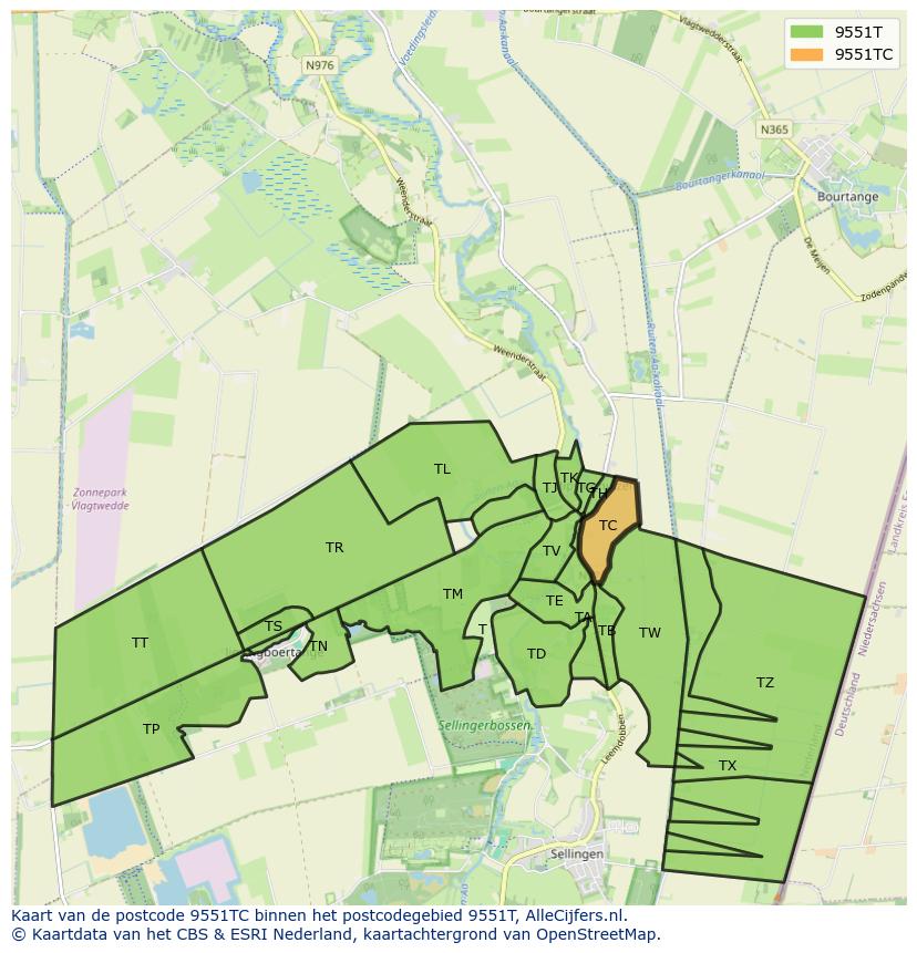 Afbeelding van het postcodegebied 9551 TC op de kaart.