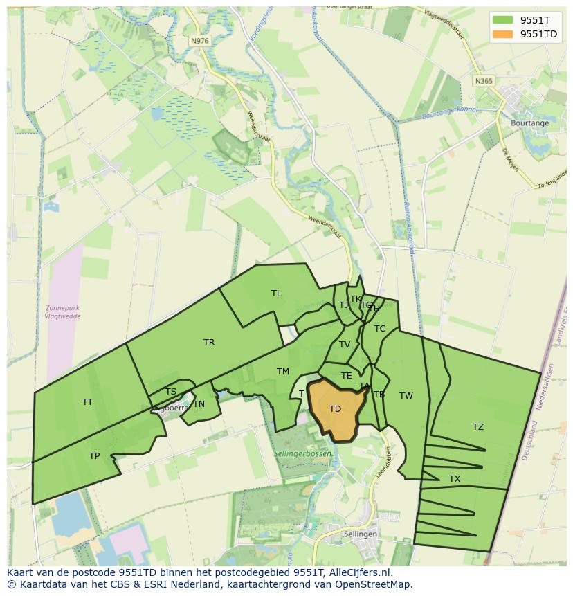Afbeelding van het postcodegebied 9551 TD op de kaart.